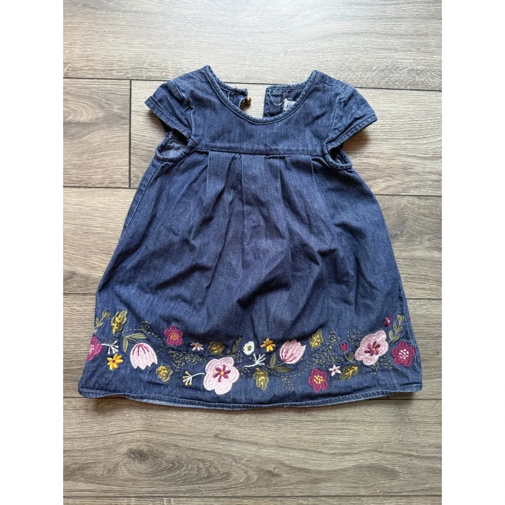 Artisan NY‎ Kids Girls Blue Denim Floral Embroidered Short Sleeve Dress Size 2T